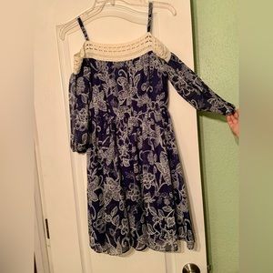 By & By navy blue, off shoulder dress with 1/4 sleeve